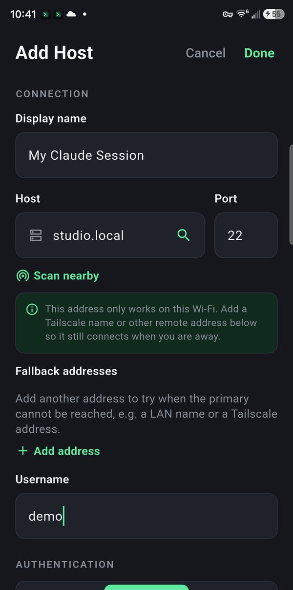 Add Host: display name, address, and username